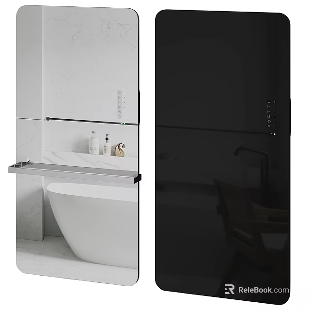 Modern Bathroom Accessories With White Bathtub Marble Countertop Mirror Shelf And Toiletries 3d model 