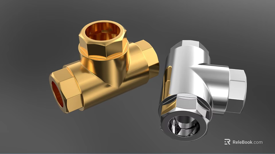 Durable Gold and Silver Plumbing Tee Fittings Metal Pipe Connectors 3d model 