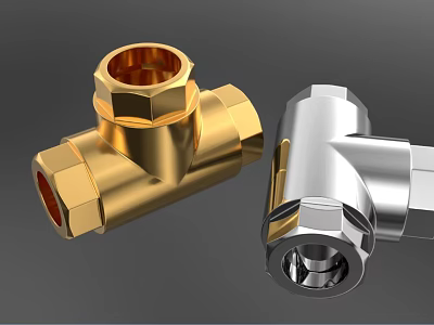 Durable Gold and Silver Plumbing Tee Fittings Metal Pipe Connectors 3d model