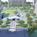 Urban Garden Landscape Design With Green Lawn Playground And Surrounding High Rise Buildings