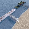 Floating Structure With Bridge Connecting Water To Sandy Beach Shore Area 3d model