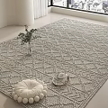 Square Gray Diamond Pattern Rug In Modern Bright Room With White Cushion Teacup Green Plant