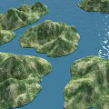 Multiple Green Vegetated Micro Terrain With Irregular Shapes Surrounded By Blue Water