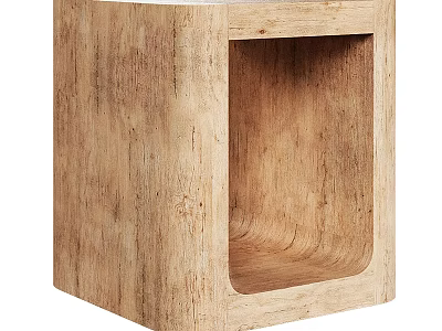 Wooden Bar Stool Featuring Natural Wood Grain Simple Design And Square Recessed Seat 3d model