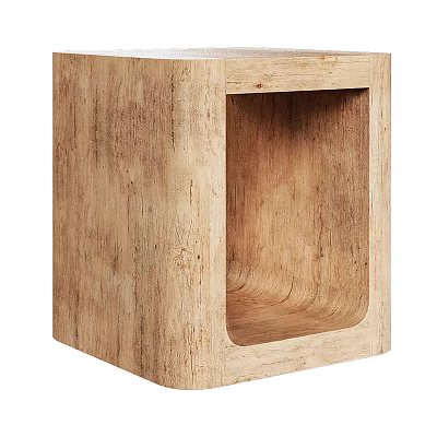 Wooden Bar Stool Featuring Natural Wood Grain Simple Design And Square Recessed Seat 3d model