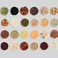 Organized Spice Jars with Assorted Legumes Grains in White Bowls Arranged Neatly