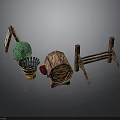 Decorative Scene Components With Wooden Stands Green Spherical Decor And Textured Containers