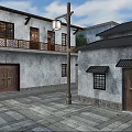 Traditional Chinese Commercial Street With Ancient Architecture Red Lanterns And Stone Paved Path