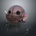 Mechanical Creature Character with Spherical Body Metal Legs Cottage Structure and Round Eyes