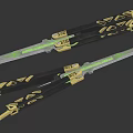 Double Butterfly Knife Weapon With Black Gold Accents And Green Glowing Blade Design