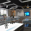 Modern School Classroom With White Tables Yellow Chairs Hexagonal Lights And Smart Whiteboard