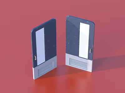Modern Dark Blue Swing Door With White Vertical Stripe And Gray Base Design 3d model