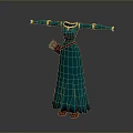 Man In Blue Long Dress With Red Belt Gold Cuffs Red Shoes Arms Outstretched