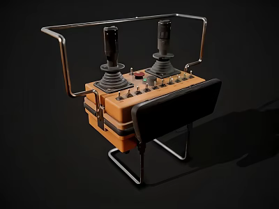 Industrial Equipment Control Device With Dual Joysticks Control Buttons Orange Main Body And Metal Frame 3d model