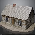 Log Cabin Model With Weathered Wooden Structure Roof Chimney Windows And Door