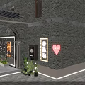 Chinese Style Commercial Street With Arched Doorways Brick Wall Wenzhou Sign And Tables Chairs
