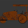 Vintage Orange Rusty Road Roller With Driver Seat And Metal Canopy