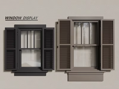 Window Display Featuring Black And Gray Exterior Window Shutters For Home Design 3d model