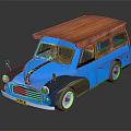 Vintage Blue Station Wagon With Wooden Roof And Classic Design Features