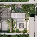 Beautiful Courtyard Garden With Lush Greenery Stone Paving And Decorative Patterns