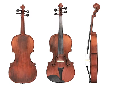 Detailed Wooden Violin Musical Instrument Three Quarter Front And Side Views 3d model