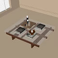 Modern Minimalist Coffee Table With Glass Top Wooden Frame And Decorative Books Teapot Tray