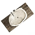 Natural Stone Wash Basin on Rustic Wooden Countertop with Metal Faucet