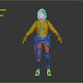 3D Adventurous Character With Purple Hair Yellow Jacket Knee Pads And Utility Belt