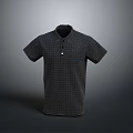 Classic Black Collared Polo Shirt With Front Button And Checkered Pattern 3d model