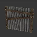 Rustic Wooden Decorative Panel Structure With Vertical Slats And Metal Brackets
