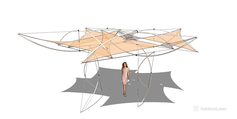 Modern Geometric Pergola Design With Fabric Canopy For Outdoor Garden Space 3d model 