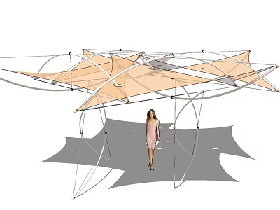 Modern Geometric Pergola Design With Fabric Canopy For Outdoor Garden Space 3d model