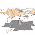 Modern Geometric Pergola Design With Fabric Canopy For Outdoor Garden Space