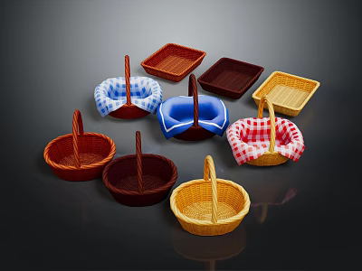 Various Woven Household Baskets With Handles In Different Colors And Styles 3d model