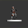 Woman In Orange White Outfit Riding Dirt Bike On Green Grass Base With Blue Lines