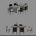 Modern Rectangular Dining Table Set with Marble Top Brown White Chairs and Black Legs 3d model
