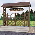 Traditional Archway With Wooden Roof Lattice Gate Entrance To Centennial Eco Park Green Fence Grassland