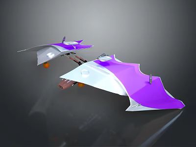 Purple And White Futuristic Wing Models With Orange Wheels And Sleek Mechanical Design 3d model