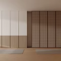 Modern Minimalist Wardrobe Design With White Light Wood And Dark Checkered Sliding Door Panels