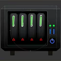 Network Storage Device With Multiple Slots Green Indicators Red Warning Symbols and Control Panel Buttons 3d model