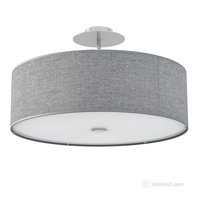 Modern Round Ceiling Light with Gray Fabric Shade and Silver Base Design 3d model