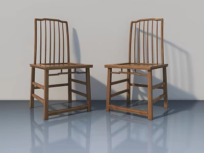 Two Light Wood Chairs With Vertical Slat Backs On Smooth Floor Surface 3d model