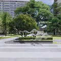 Modern Residential Landscape Featuring Purple Flowering Trees White Entrance and Green Plants