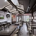 Traditional Chinese Style Restaurant Interior With Wooden Tables Lanterns And Decorative Paintings