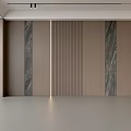 Modern Minimalist Feature Wall Design With Wooden Panels Marble Accents Vertical Stripes And Soft Lighting