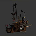Ancient Blacksmith Workshop Scene With Furnace Anvil Wooden Barrel Iron Chain And Tools