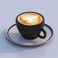 Cup of Coffee with Heart Shaped Latte Art Served in Black Cup on White Saucer