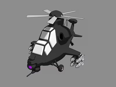 3D rendered black military helicopter with cockpit windows missiles and main rotors 3d model