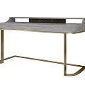 Elegant Modern Desk With Grey Top And Golden Metal Legs Design