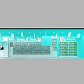 Supermarket Store Interior with Aisles of Shelves Filled with Diverse Products and Blue Decor